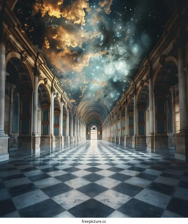 Hallway with Stars and Clouds