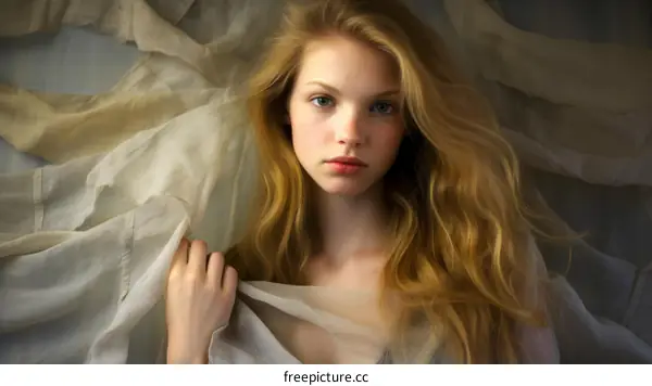 Portrait of a young woman with long blond hair