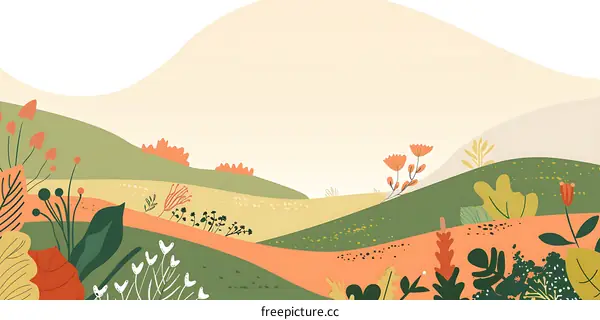 Abstract Hills with Flowers and Greenery