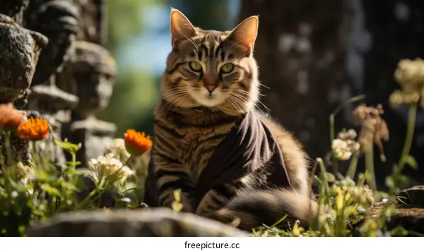 Ginger Cat Sitting in a Garden