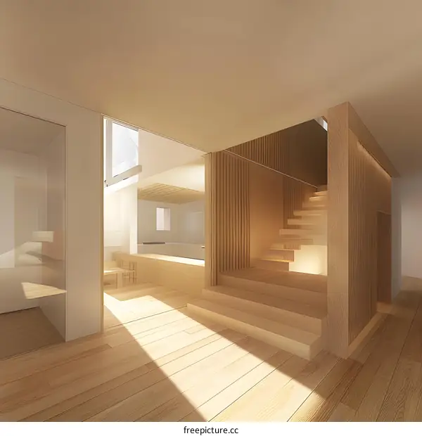 Modern Minimalist Wooden Staircase Design in a Home Interior