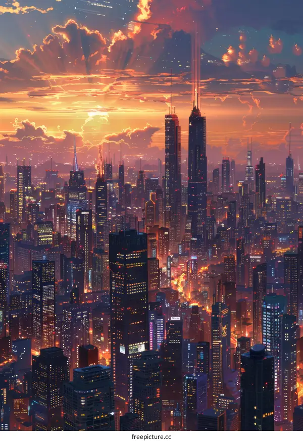 A Futuristic Metropolis at Sunset