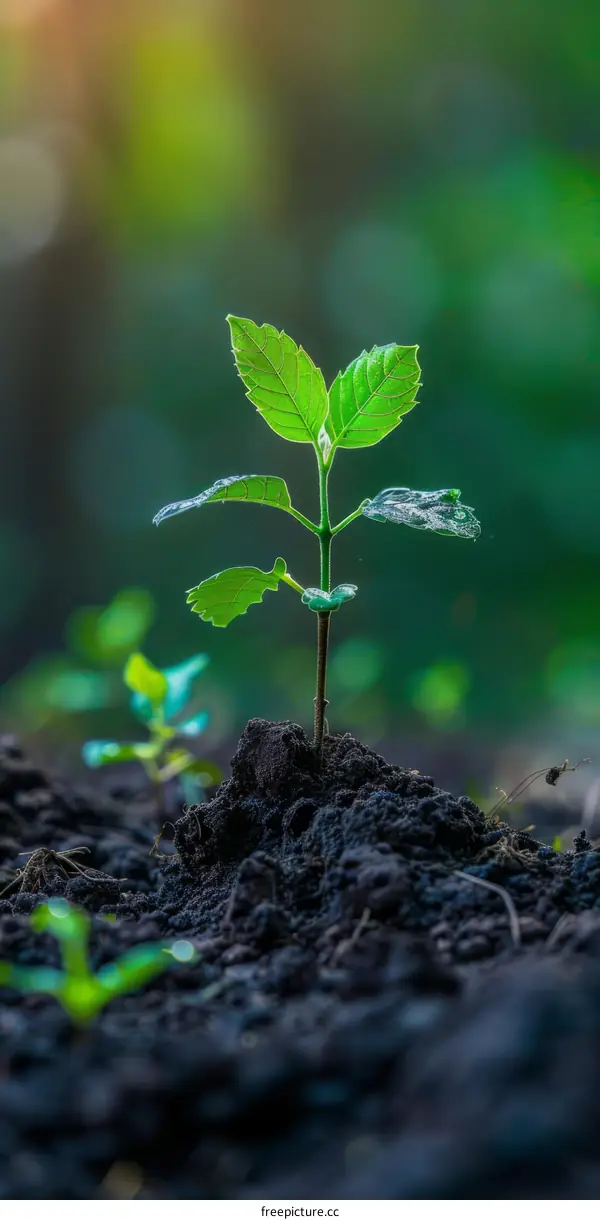 Green Sprout Growing from Soil under Sunlight