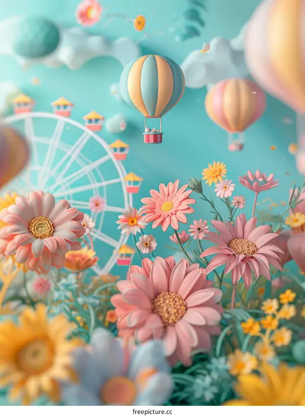 Hot Air Balloon Ride Over a Field of Flowers