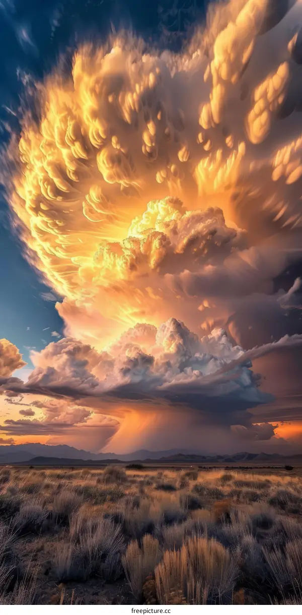 Desert Landscape Under a Dramatic Storm Cloud