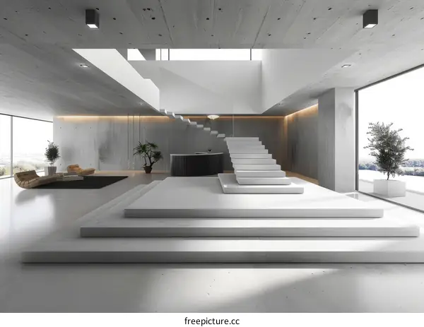 Modern minimalist bright interior design staircase