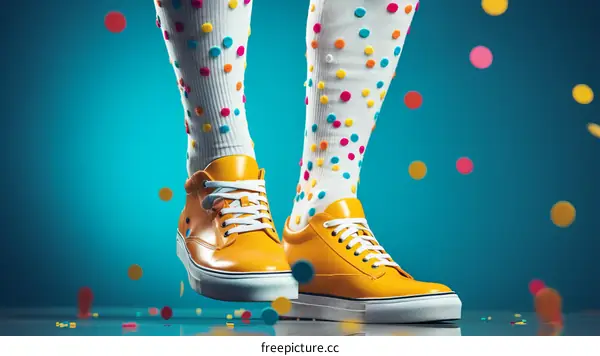 Colorful and Playful: Energetic Feet in Socks and Yellow Shoes
