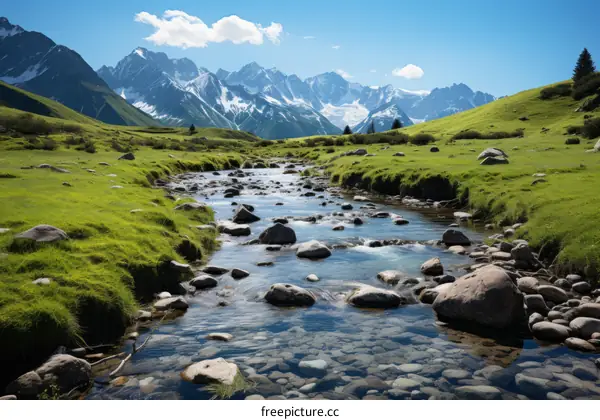 Summer Mountain Valley with River