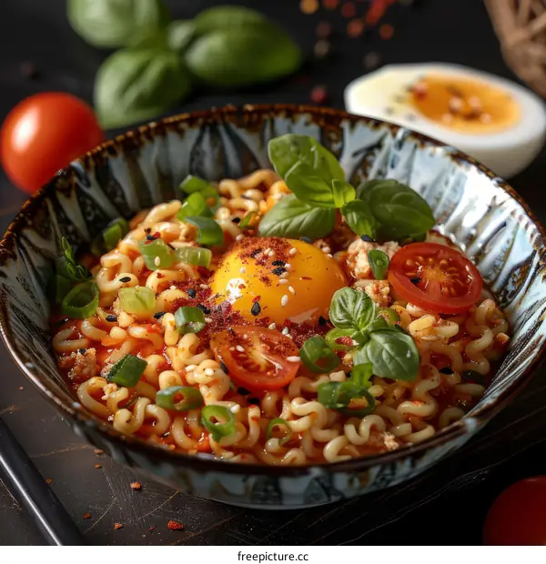 Spicy Korean Ramen with Egg and Vegetables
