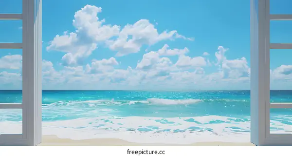 White Window View of Beach and Ocean