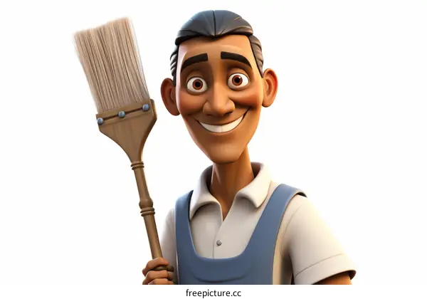 Hispanic Painter Holding Paintbrush with toothy smile