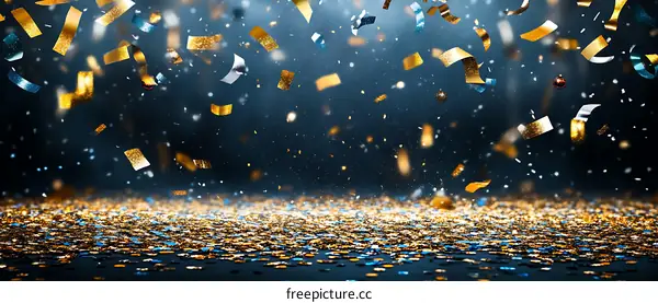 Celebration Golden and Blue Confetti Background
