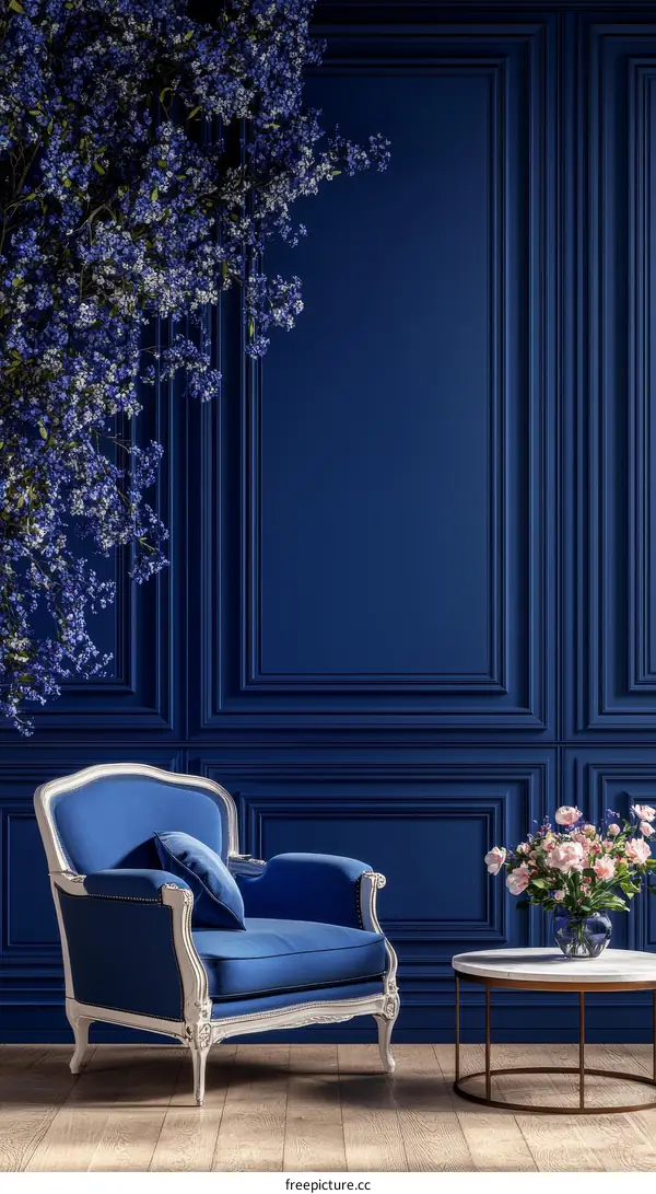 Elegant Blue Living Room with Classic Chair