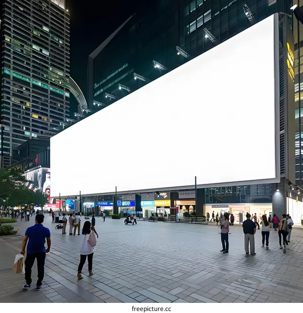 Blank Billboard in City with People Walking By