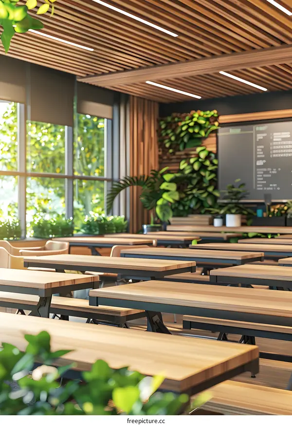 Modern Wooden Interior Design With Green Plants