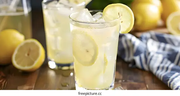 Refreshing Lemonade With Ice and Lemon Slices