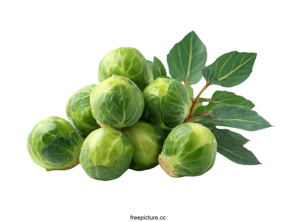 [Transparent Background PNG]Fresh Brussels Sprouts with Leaves
