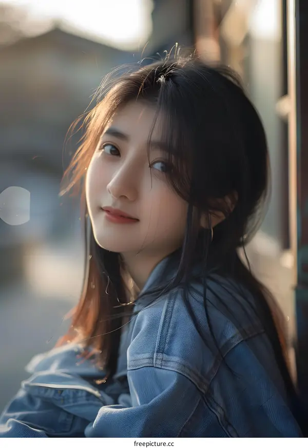 Portrait of a Young Woman in a Denim Jacket