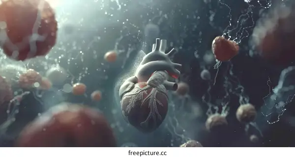 Human Heart Illustration With Dust Particles