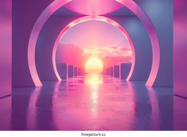 Futuristic Sunset Landscape with Pink and Purple Hues