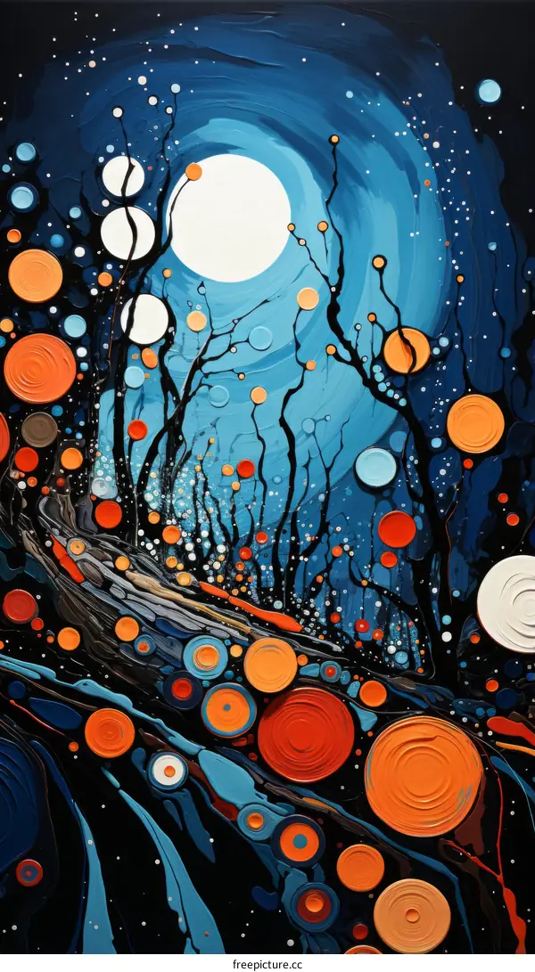 Colorful Forest with Blue Background and White Moon