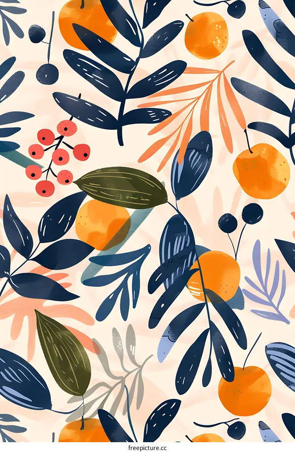 Seamless Pattern with Orange Fruit and Leaves Illustration