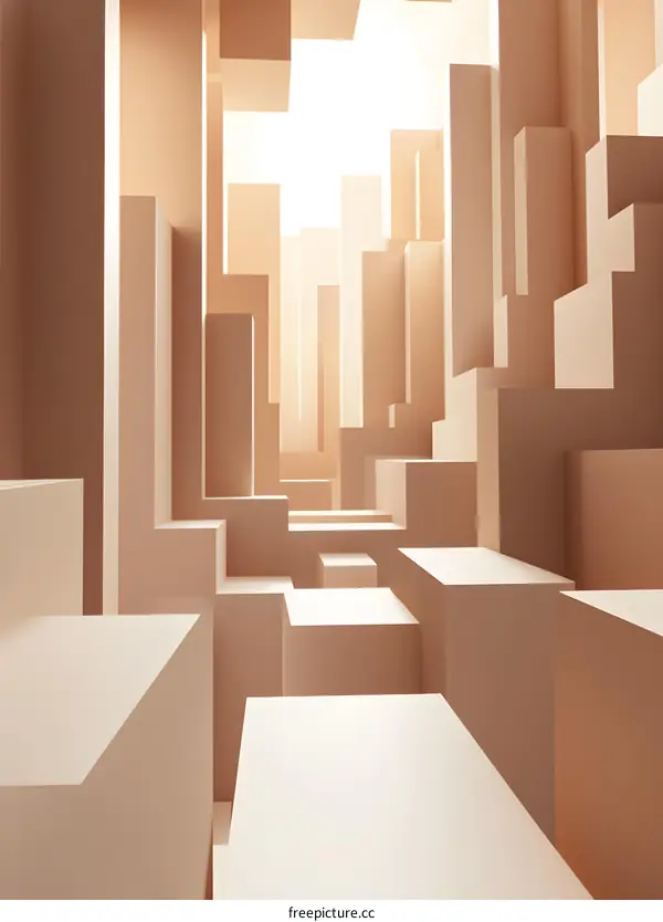 Abstract Beige Cityscape with Geometric Shapes