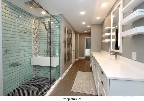 Modern Bathroom with Stylish Tiles and Glass Shower