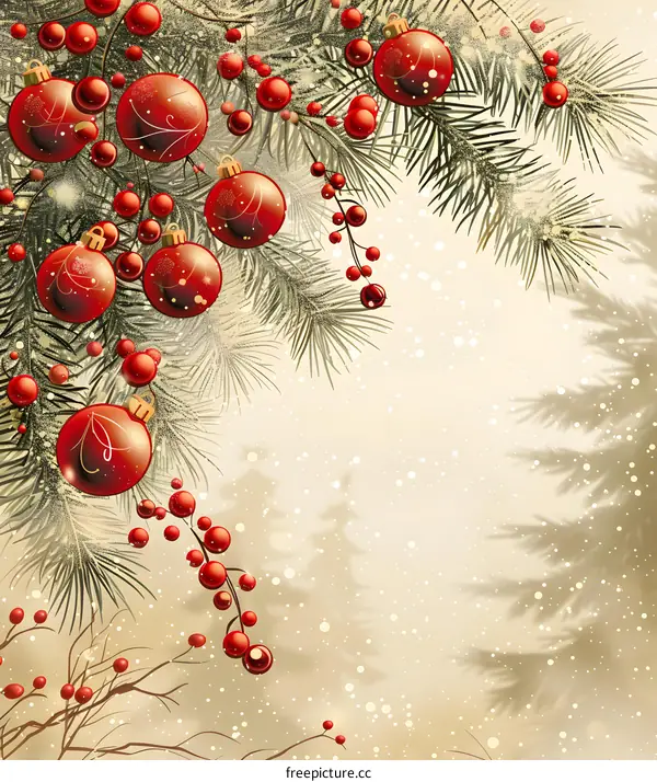 Christmas decorations with red balls and holly berries