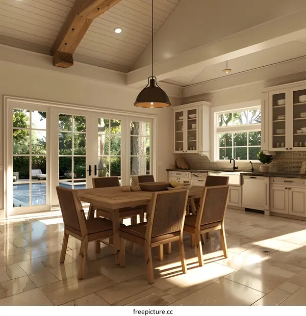 Bright and airy kitchen with dining area