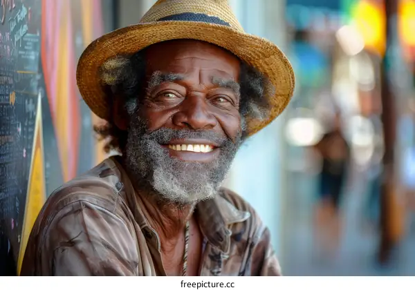 Smiling Senior Black Man in Outdoor Setting