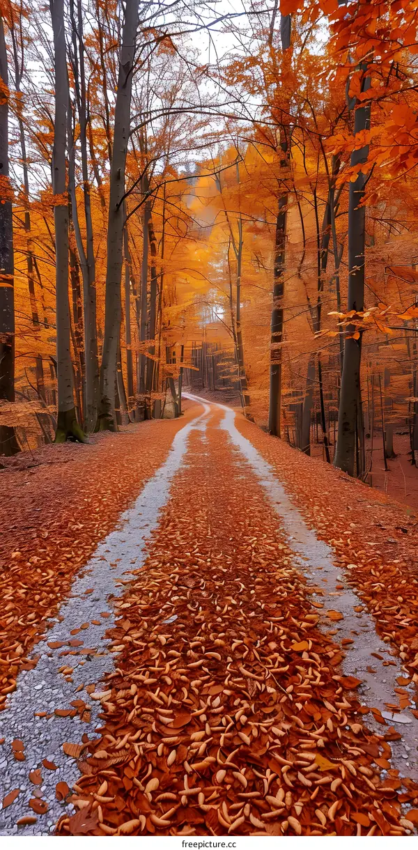 The colorful path in the middle of the forest