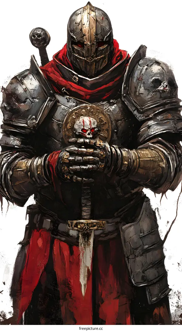 Medieval Knight with Skull Symbol on Shield