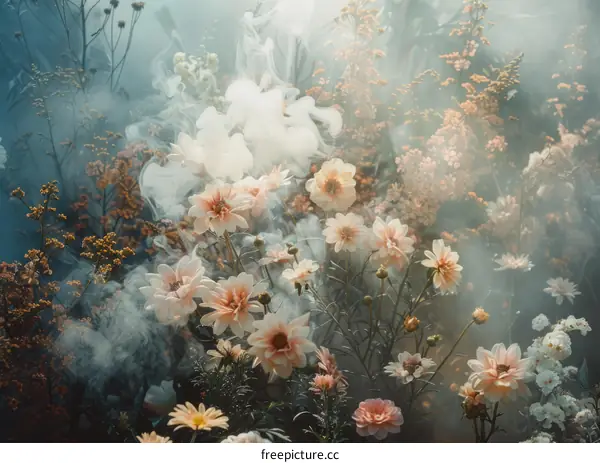 ethereal meadow of pastel colored flowers
