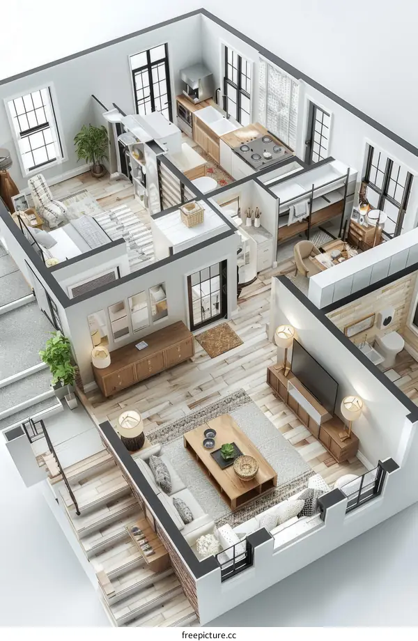 Cutaway illustration of a two-story house