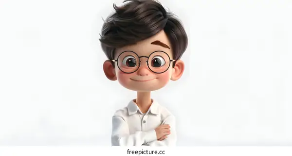 Confident Cartoon Boy with Folded Arms