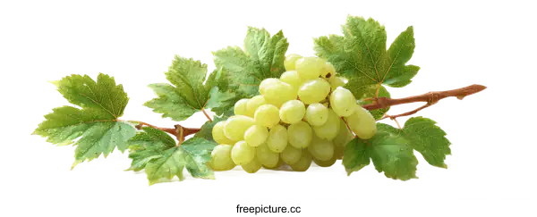 [Transparent Background PNG]Fresh Cluster of Green Grapes with Leaves