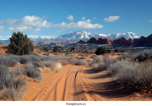 Snowy Mountain Desert Road