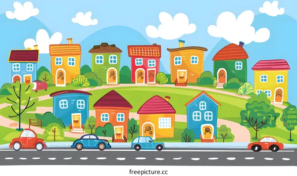 Cartoon Colorful Village Houses Illustration
