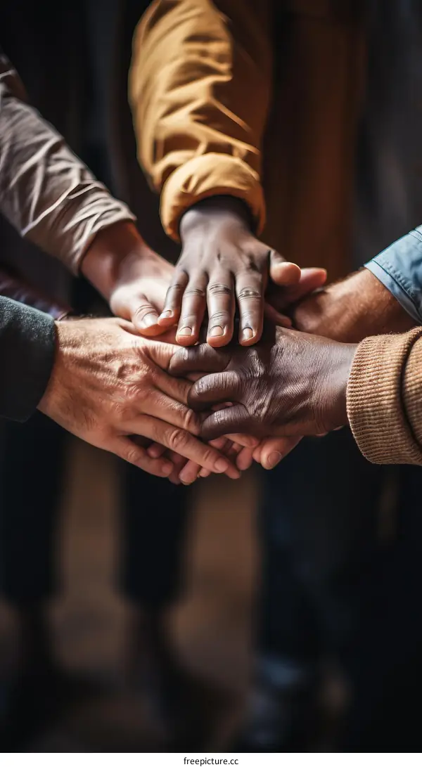 A group of diverse people joining their hands together