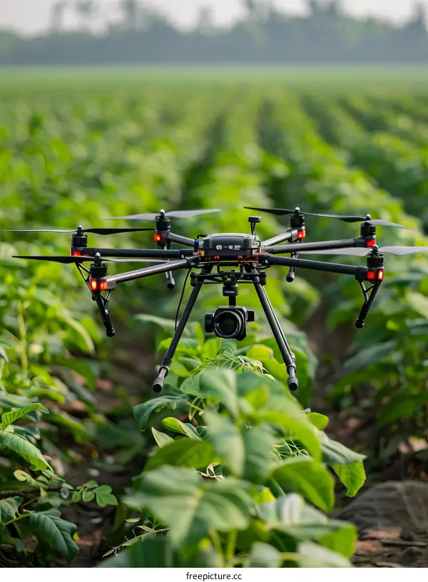 Agriculture Technology Concept: Drone Surveying a Farm