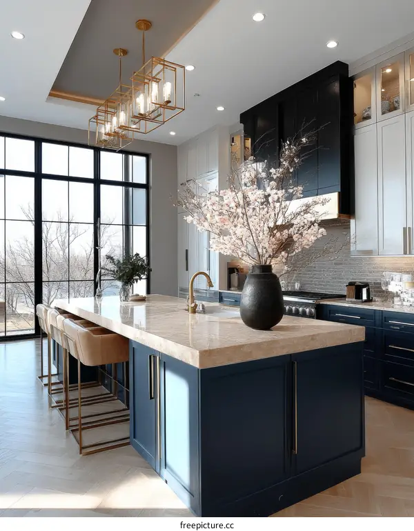 Modern Farmhouse Kitchen Island with Bar Stools
