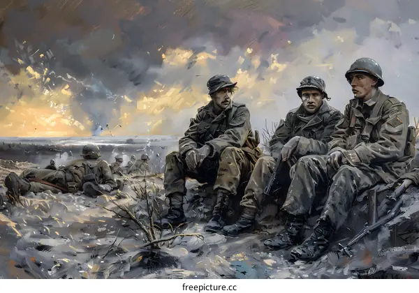 Three American Soldiers on Hill 30 during the Battle of Crucifix Hill