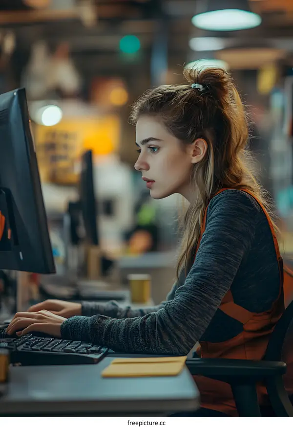 Young Woman Working on Computer in Office