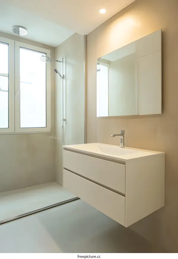 Modern Bathroom With Floating Vanity And Shower