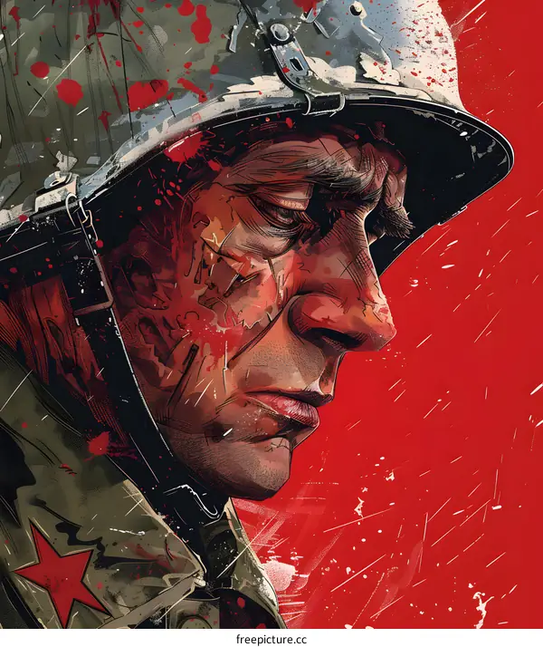 Portrait of a soldier with a red background