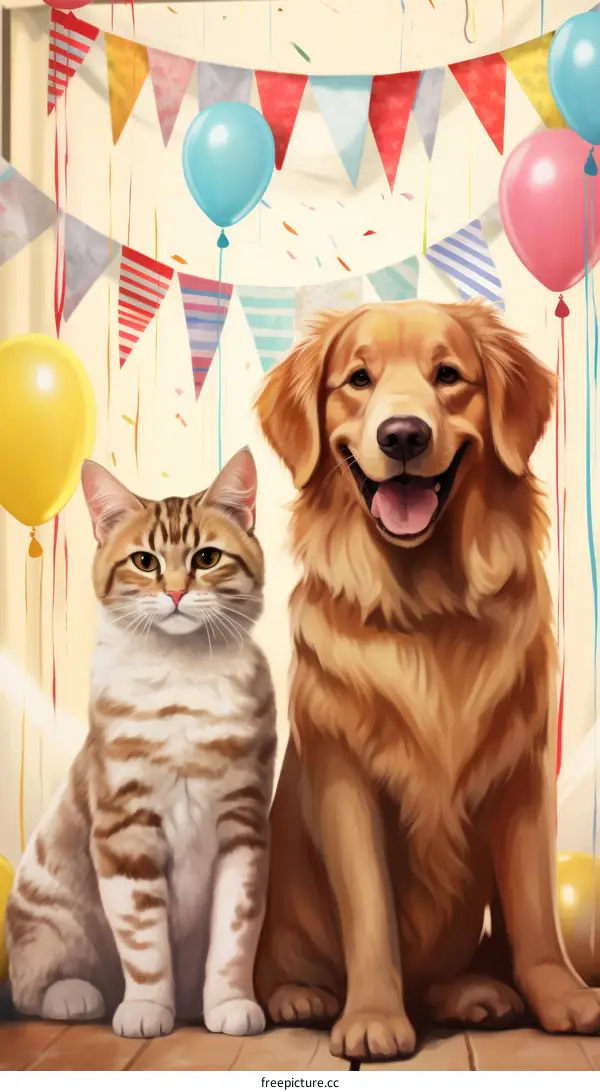 A cat and a dog are sitting next to each other and they are both smiling.