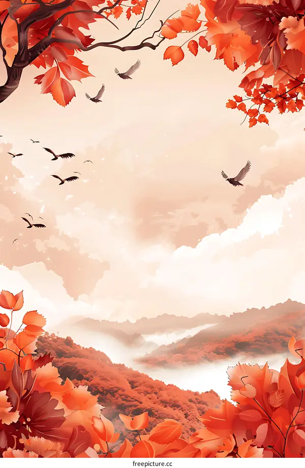 Autumn Leaves Landscape With Birds
