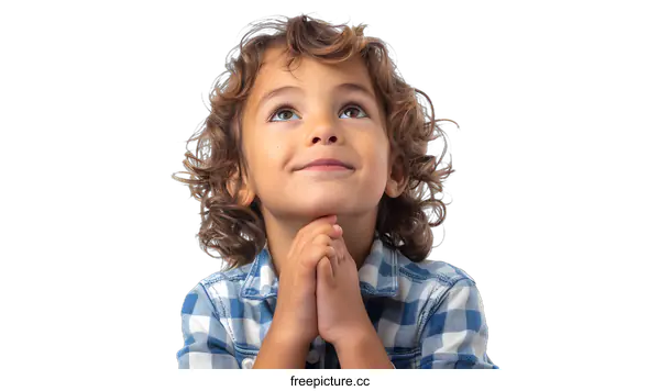 [Transparent Background PNG]Portrait of a cute little boy looking up with a hopeful expression on his face