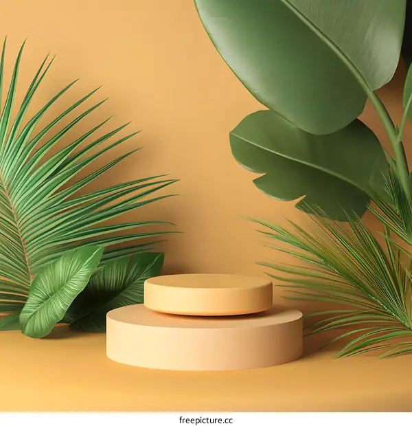 Tropical Green Leaves With Product Display Stand
